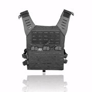Rear view of the Valken Laser Cut Plate Carrier in black with adjustable fit and MOLLE webbing.