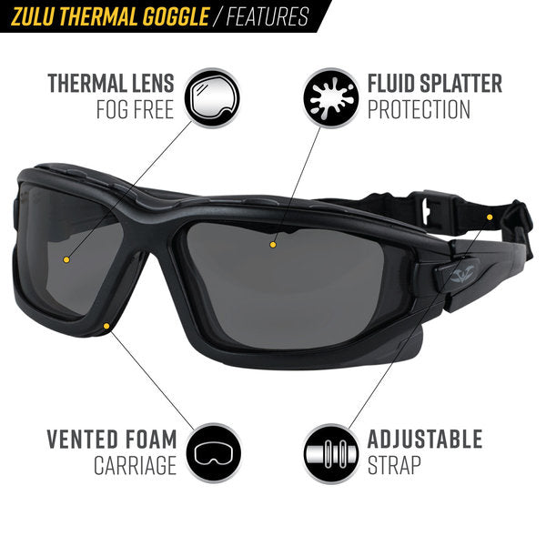 Valken Zulu Regular Fit Airsoft Goggles with Thermal Lens - Anti-fog, Scratch-resistant, Comfortable