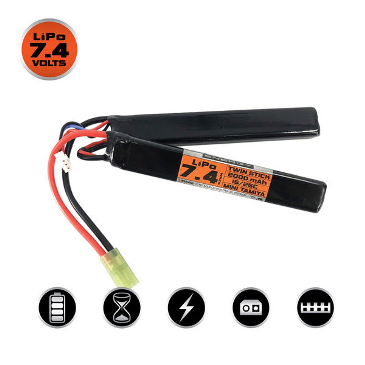 Valken LiPo 7.4v 2000mAh 25C/50C Split Airsoft Battery (Small Tamiya)