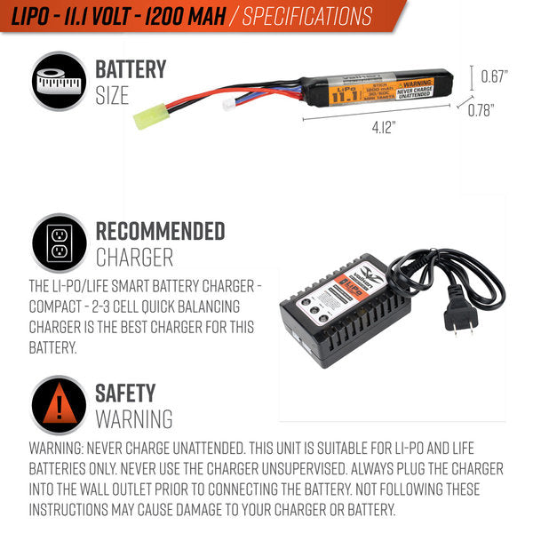 Valken LiPo 11.1v 1200mAh 30C/50C Stick Airoft Battery (Small Tamiya)