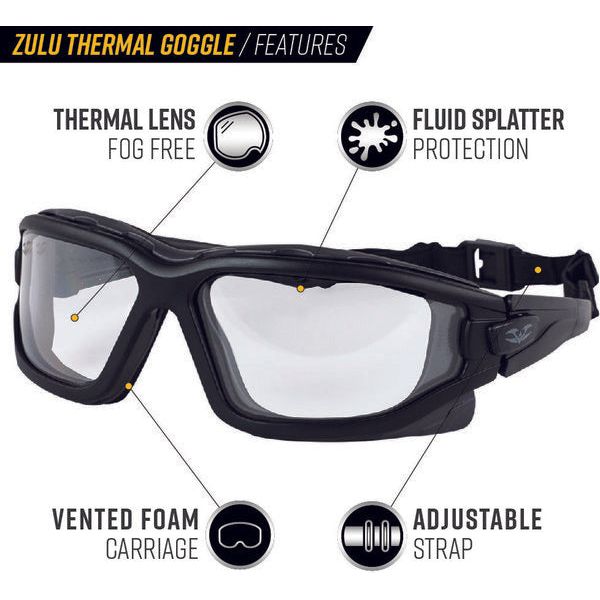 Valken Zulu Regular Fit Airsoft Goggles with Thermal Lens - Anti-fog, Scratch-resistant, Comfortable