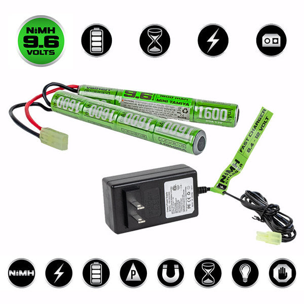 Valken NiMh Power Kit - 9.6v 1600mAh Split Airsoft Battery & 1A Smart Charger (USA)