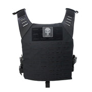 Rear view of the Valken Alpha Laser Cut Plate Carrier in black with adjustable shoulder straps.