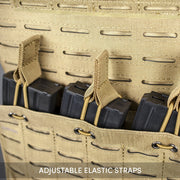 Valken Multi Rifle Double Magazine Pouch mounted on a plate carrier carrying multiple M4-style rifle magazines.