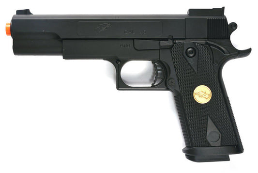 Double Eagle Full Size 1911 Spring Airsoft Pistol – Black ABS Frame Side View
