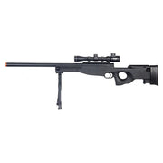 Double Eagle M59P Airsoft Sniper Rifle with scope and bipod, front view showing barrel and bipod