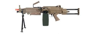 A&K M249 PARA AEG Airsoft Support Rifle with Bipod & Box Magazine, Tan