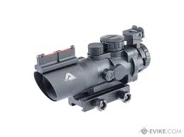 AIM Sports Tactical Railed 4x32 ACOG Style Scope, Blue/Green/Red Mil-Dot Reticle, Fiber Optic Backup Sights