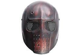 Army of Two FMA Elliot DMF Airsoft Mask, Stamped Steel Mesh, Red/Black