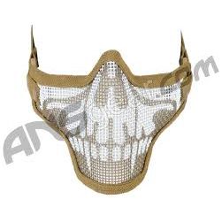 2G Steel Mesh Half Face Mask, Tan w/ Skull