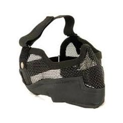 3G Steel Mesh Half Face Mask, Deluxe Version w/ Ear Protection, Black w/ Skull Design