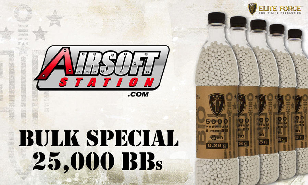 Elite Force 0.28g Biodegradable Airsoft BBs – 25,000 Rounds Bulk Pack for Outdoor Field Use