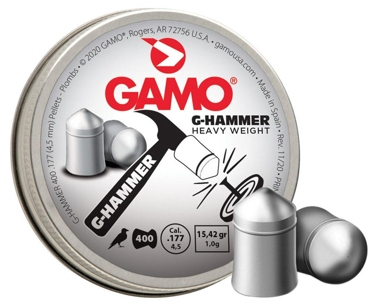 Gamo G-Hammer .177 caliber 15.42 grain pointed pellets 400 count tin

