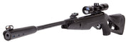 Side profile of Gamo Silent Cat .177 Cal Air Rifle showing black synthetic stock and scope mounted.