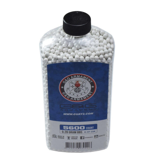 G&G Perfect BBs, 0.28g, 5600 count biodegradable airsoft BB bottle in white