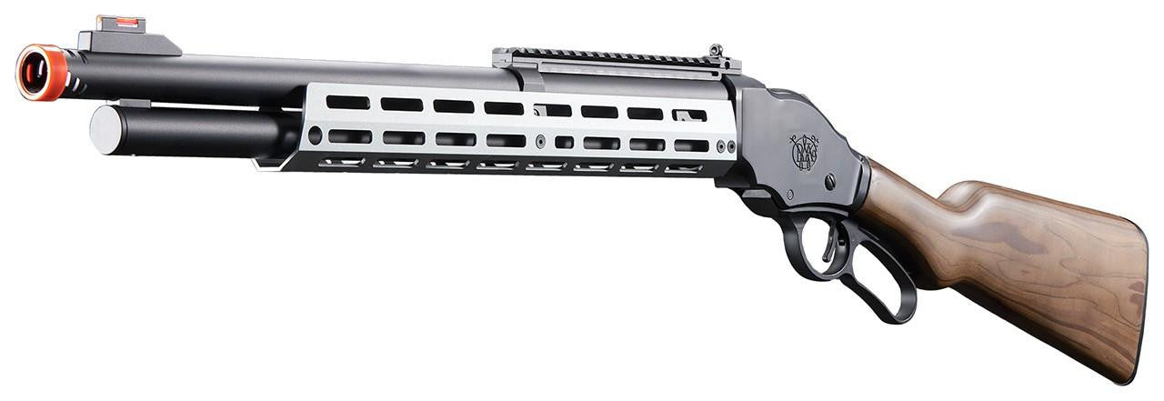 Golden Eagle A.T.87 lever action gas airsoft shotgun with MLOK rail in gray - left angle view
