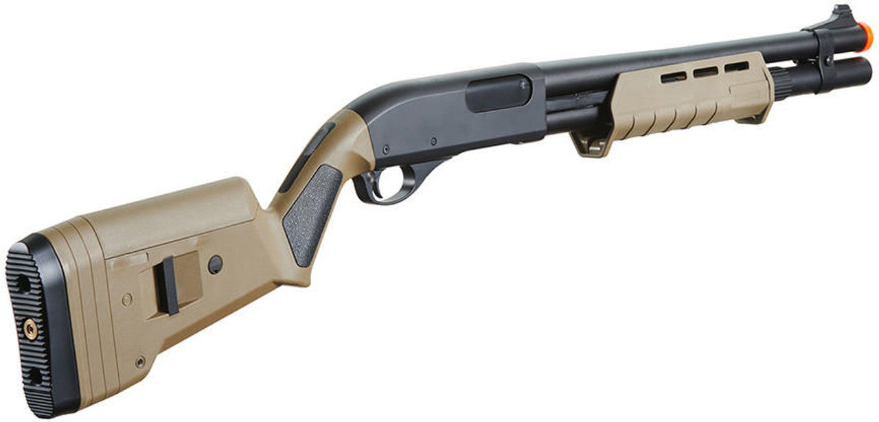 Golden Eagle M870 MP M-LOK Gas Shotgun - Right Side View, Tan/Black