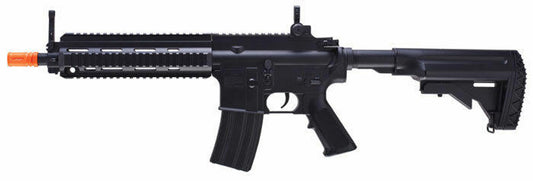 H&K 416 airsoft rifle showing full quad rail