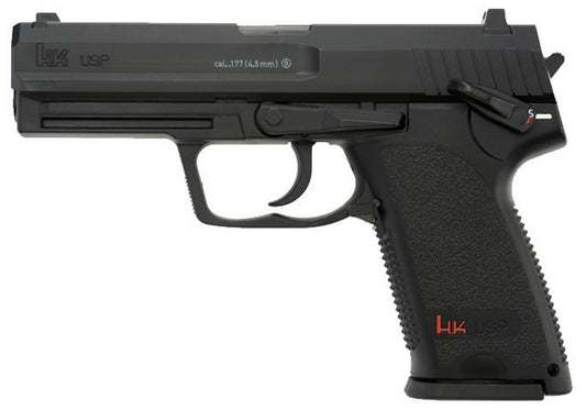 HK USP CO2-powered .177 caliber air pistol in matte black finish