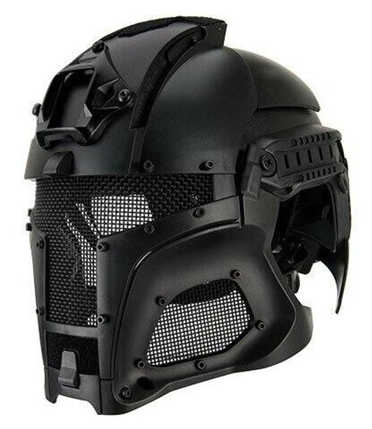 Interstellar Battle Trooper Full Face Airsoft Helmet in Black, designed for full-face protection during airsoft gameplay