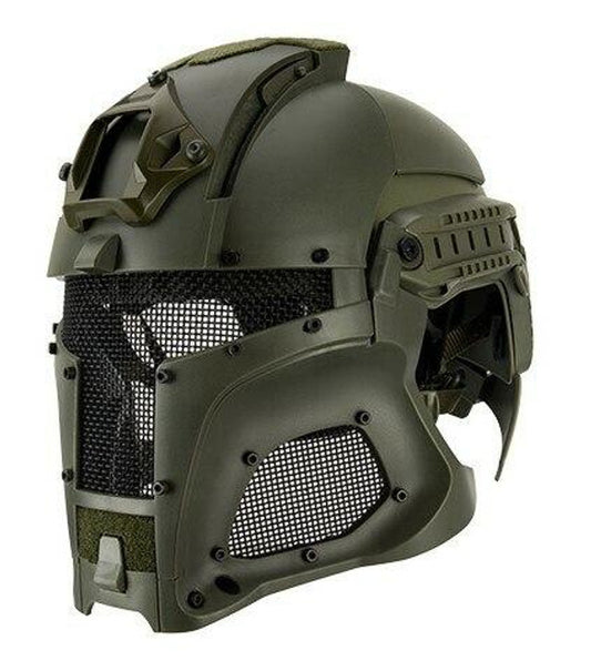 Interstellar Battle Trooper Full Face Airsoft Helmet in OD Green – Full-Face Tactical Protection for Airsoft and Paintball Players