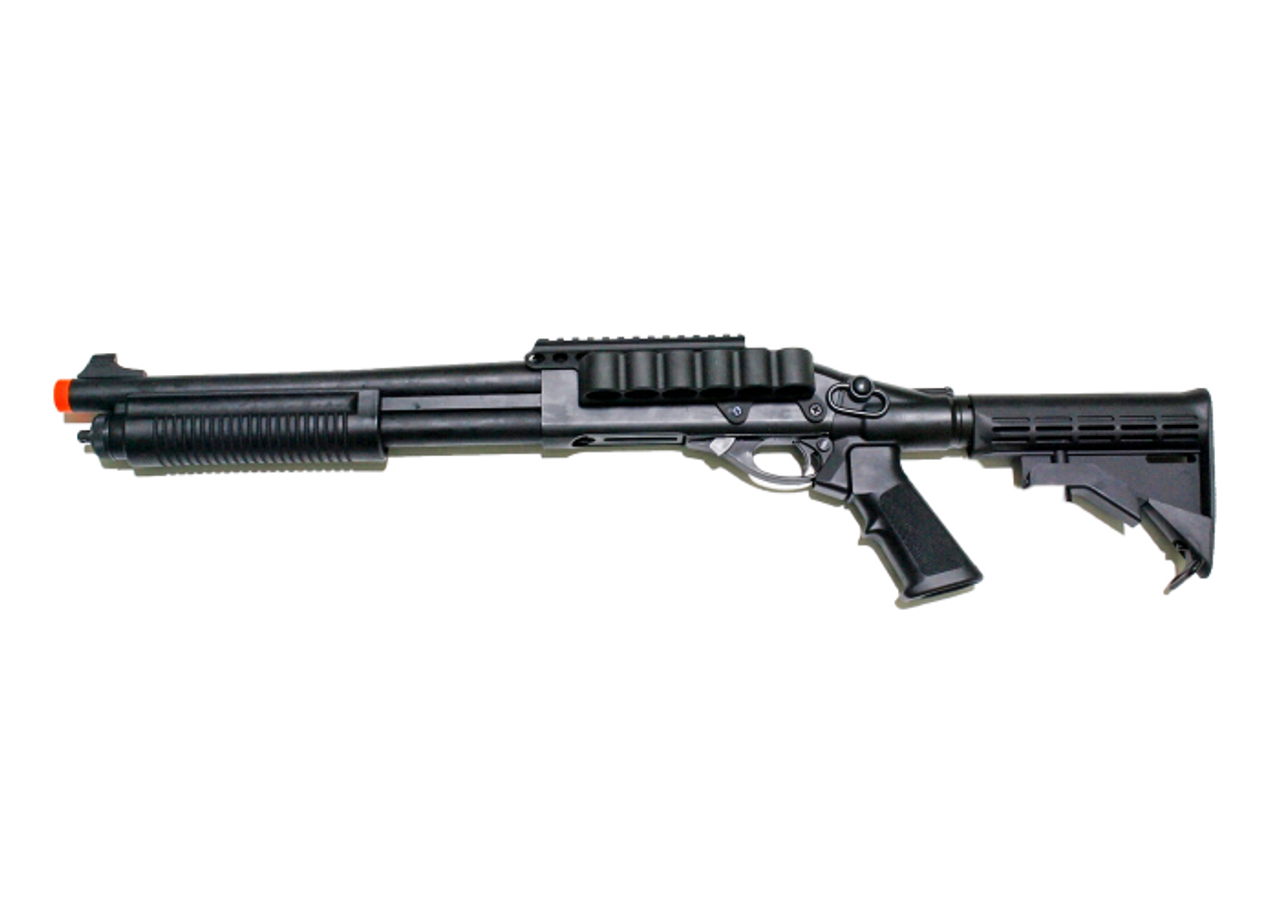 Tactical black gas-powered airsoft shotgun by JAG Arms