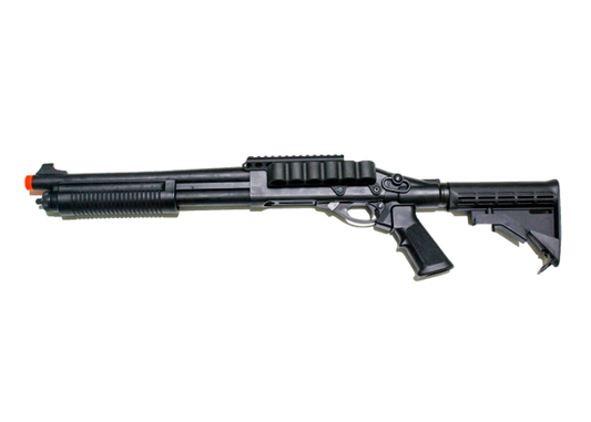 Tactical black gas-powered airsoft shotgun by JAG Arms