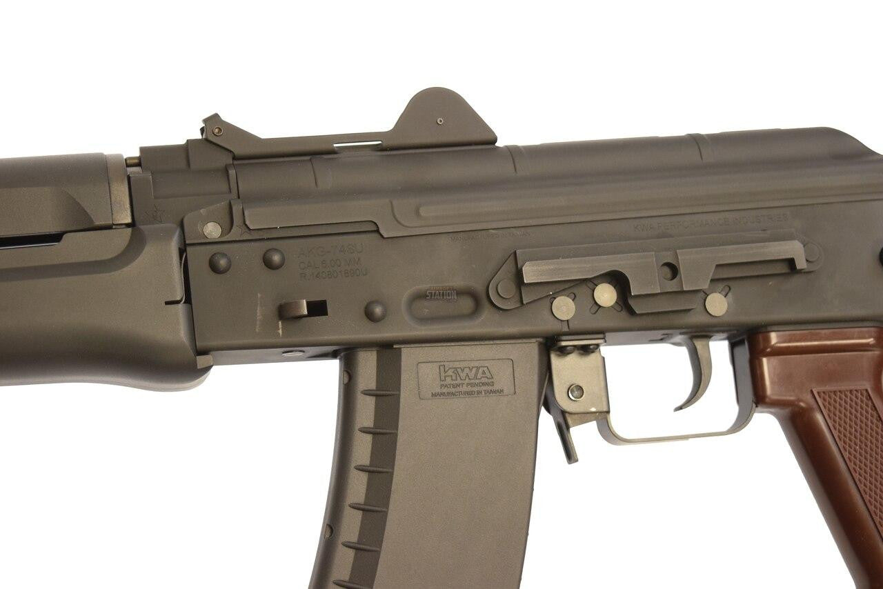 KWA AKG-74U gas blowback airsoft rifle view of KWA Airsoft Magazine and trigger