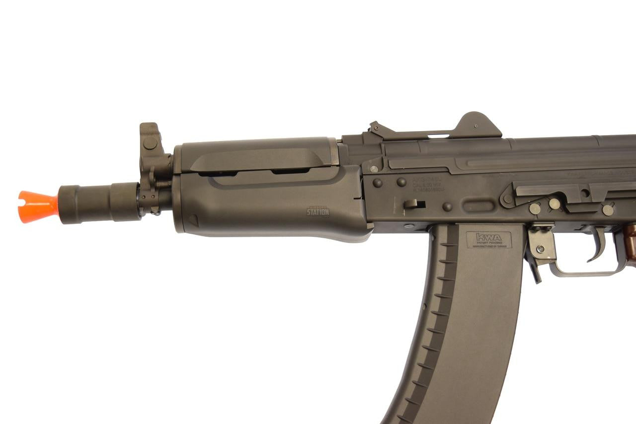 KWA AKG-74U gas blowback airsoft rifle  muzzle, magazine, and trigger view