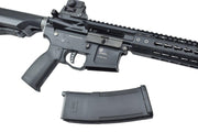 KWA PTS Mega Arms MKM AR-15 CQB Gas Airsoft Rifle, black side profile - Airsoft magazine