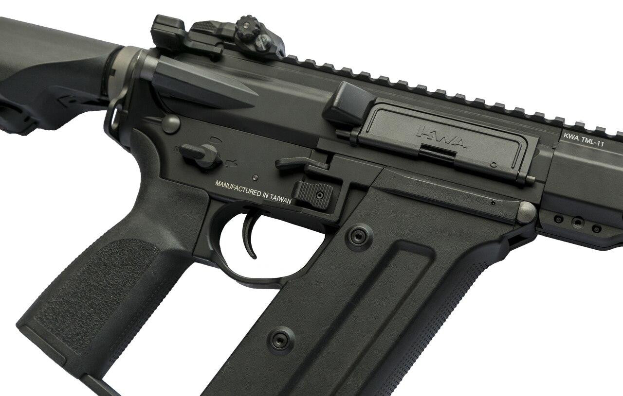 KWA Ronin TK.45 Tekken 3.0 AEG angled view of rifle and its firring mode switch