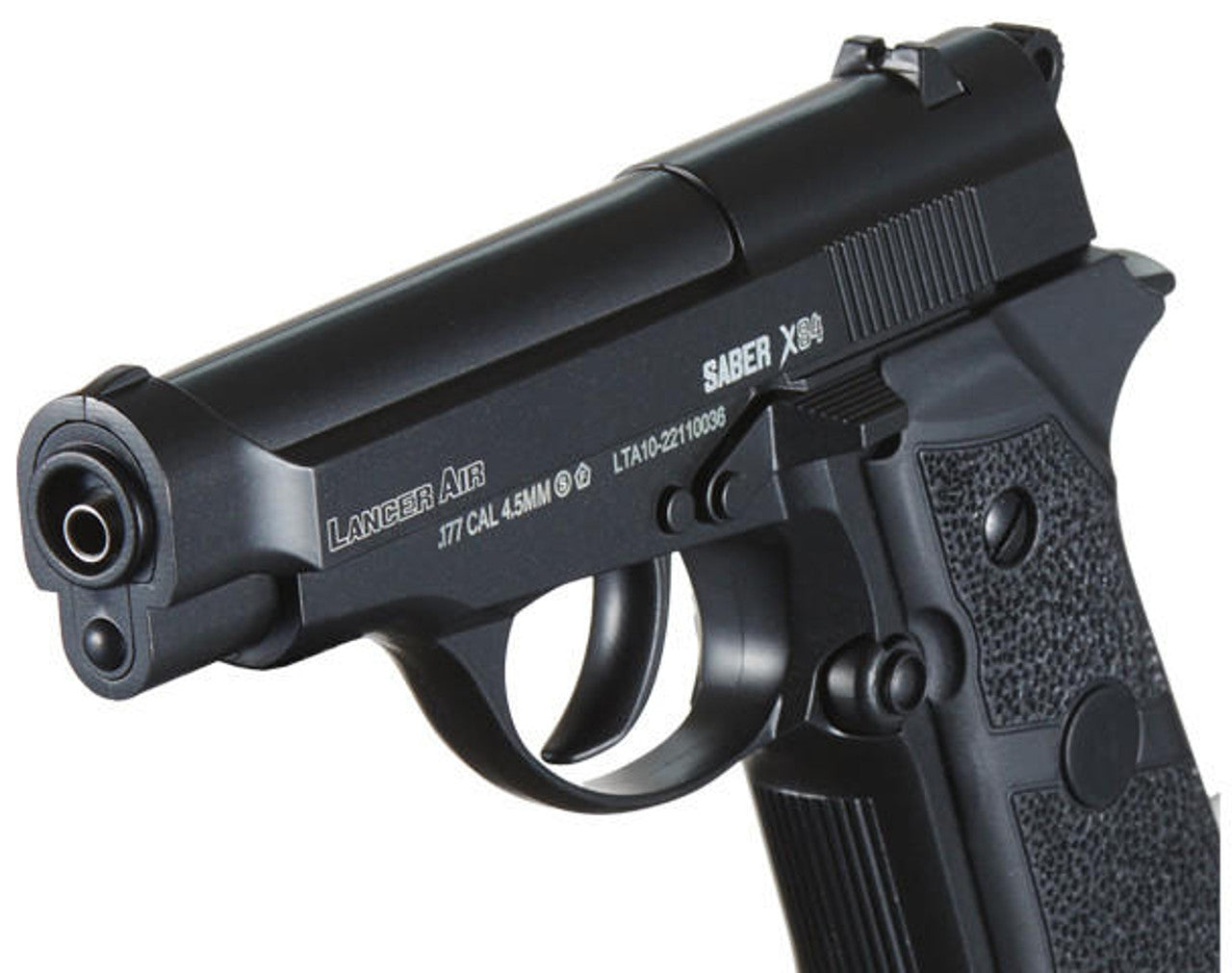 Lancer Air Saber X84 CO2 .177 muzzle, trigger, and safety view