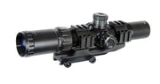 Lancer Tactical 1.5-4x Illuminated Mil-Dot Rifle Scope left angel showing Weaver/Picatinny