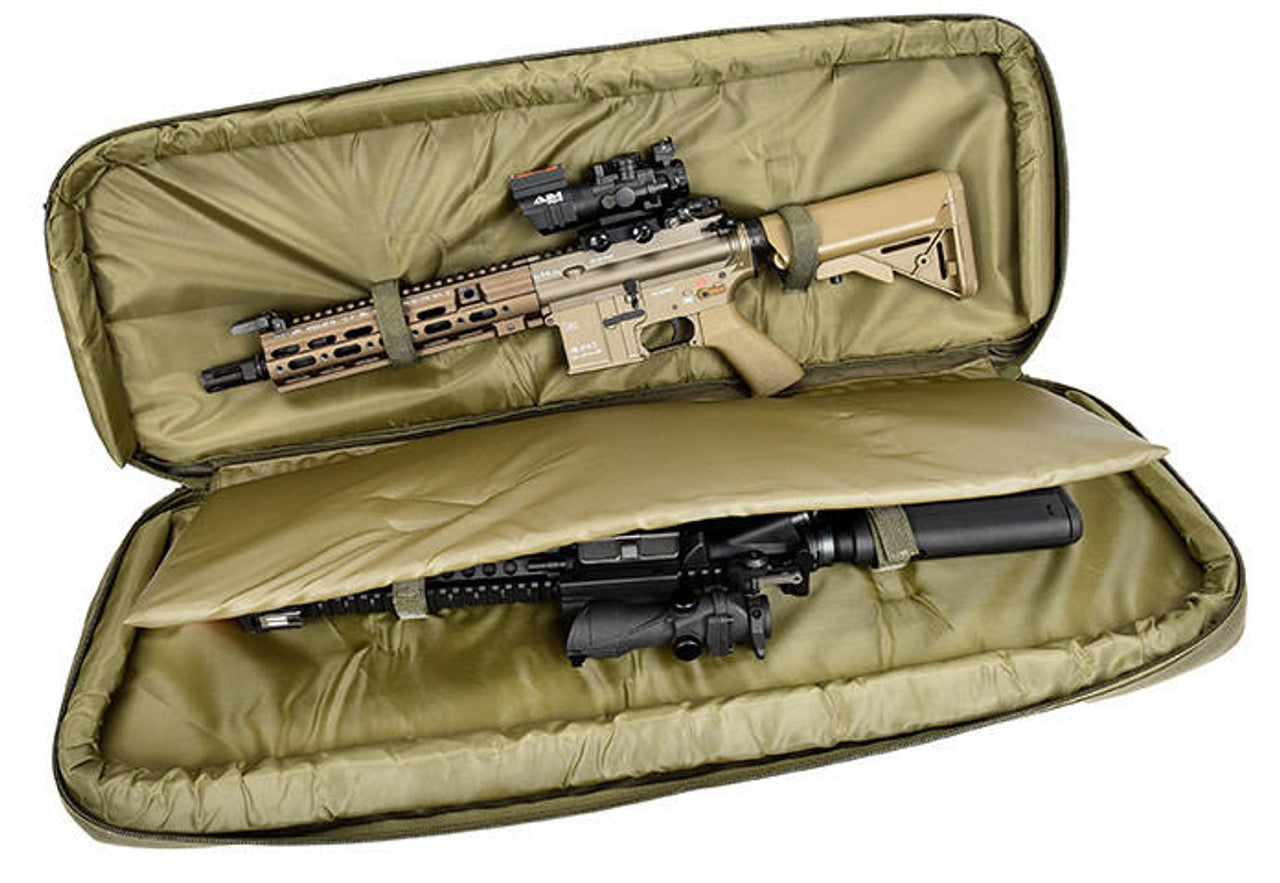 Lancer Tactical 1000D Nylon 3-Way Carry 35" Double Rifle Gun Bag Green - Full View with Rifles Inside