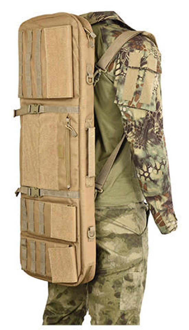 Lancer Tactical 1000D Nylon 3-Way Carry 35" Double Rifle Gun Bag Khaki - View with Player Carrying Rifle Bag