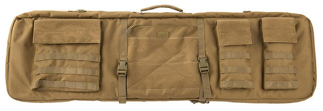 Lancer Tactical 43-inch 3-way carry khaki double rifle gun bag - Back side view of Pockets and strap