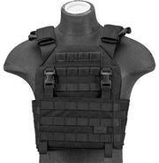 Lancer Tactical 1000D Nylon Buckle Up Assault Plate Carrier in Black, Front View with Adjustable Straps and Pouches