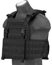 Side View of Lancer Tactical 1000D Nylon Buckle Up Assault Plate Carrier in Black, Adjustable Side Straps and Quick-Release Buckles