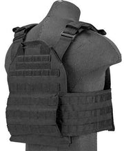 Back View of Lancer Tactical 1000D Nylon Buckle Up Assault Plate Carrier in Black, Adjustable shoulder straps and quick-release buckle system