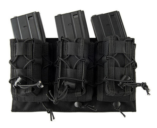 Lancer Tactical 1000D Nylon MOLLE 2-1 M4/Pistol Mag Pouch in black, designed to hold two M4 magazines and one pistol magazine. The pouch features bungee retention straps and is MOLLE compatible for secure attachment to tactical gear.