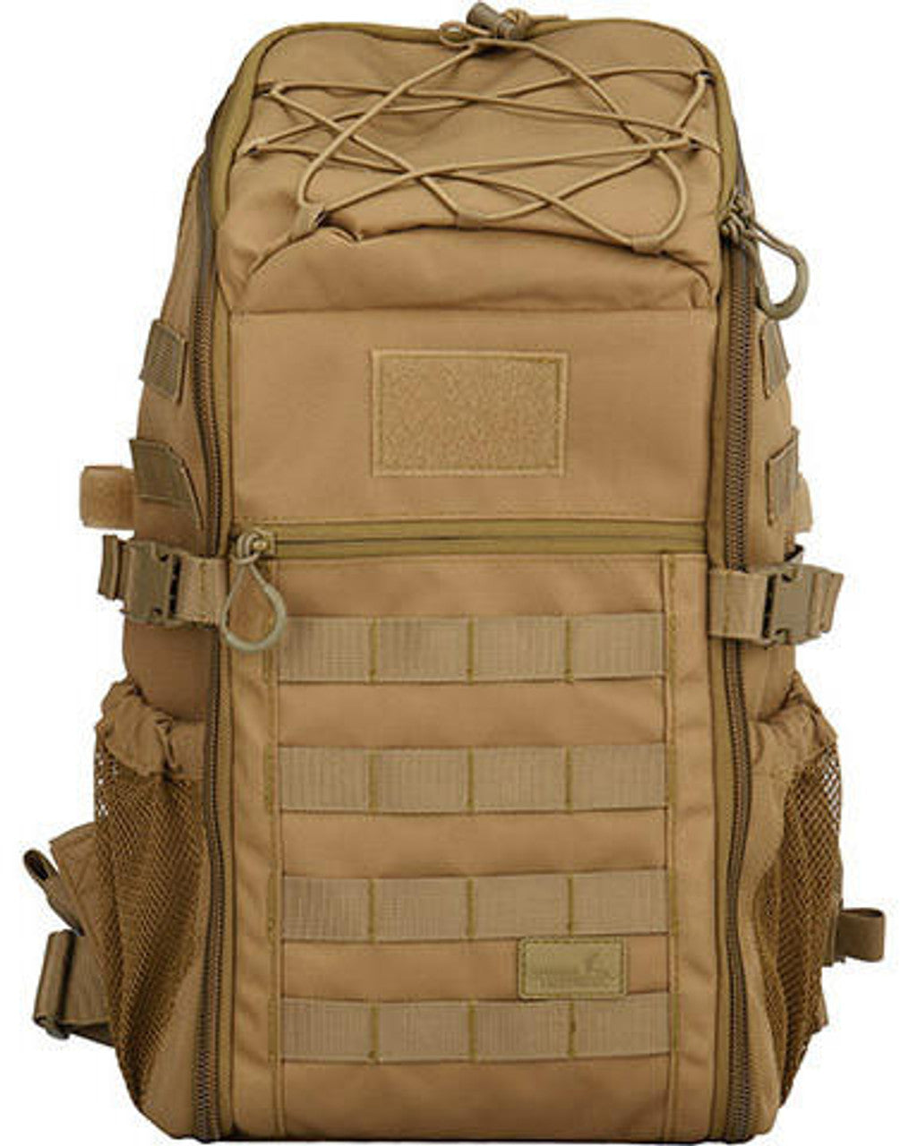 Lancer Tactical 14L Travel Backpack Khaki - Front View with Molle Webbing