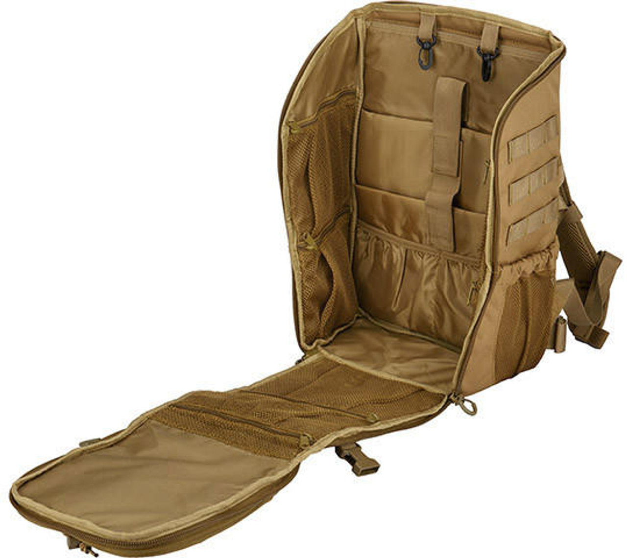 Lancer Tactical 14L Travel Backpack Khaki - Main Compartment Open Showing Storage Space