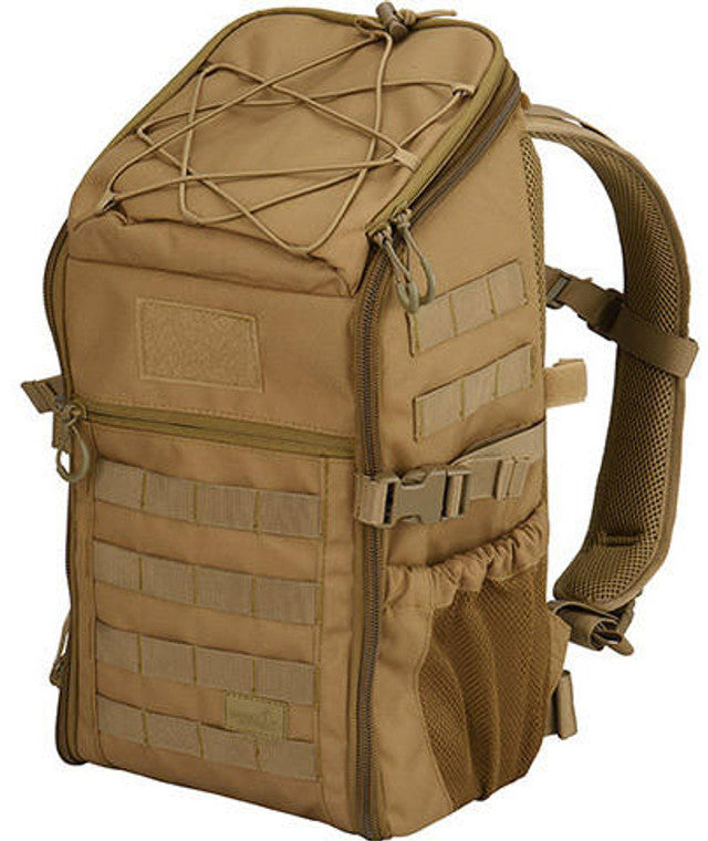 Lancer Tactical 14L Travel Backpack Khaki - Right Angle View with Molle Webbing