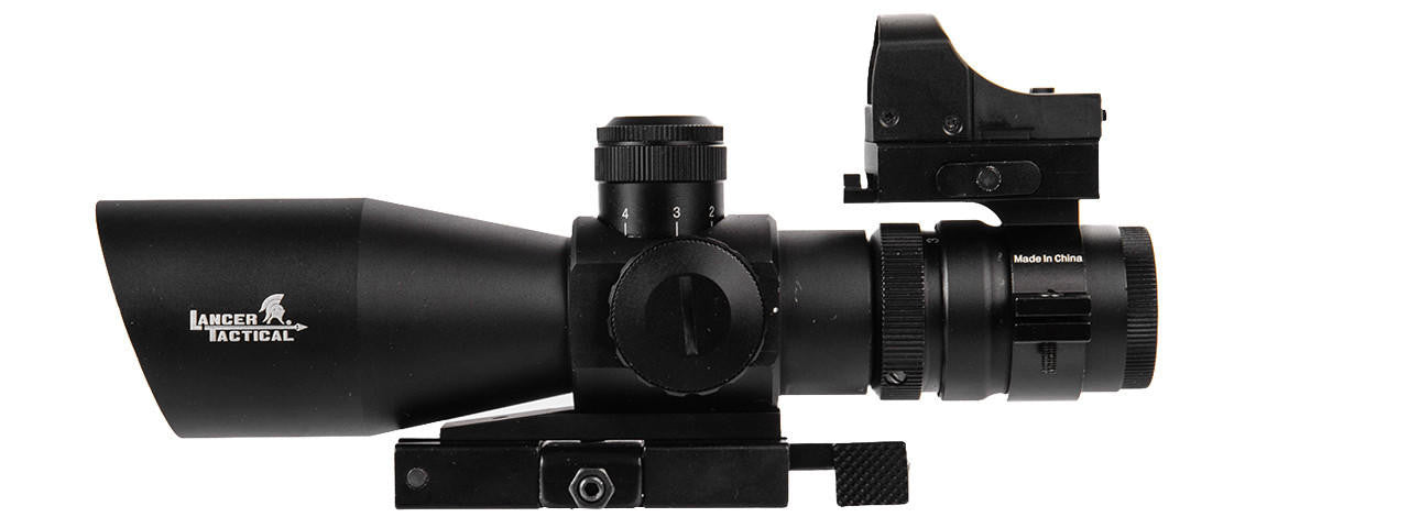 Lancer Tactical 3-9x42 Hybrid Rifle Scope with Backup Micro Red Dot Sight and QD Mount - Matte Black