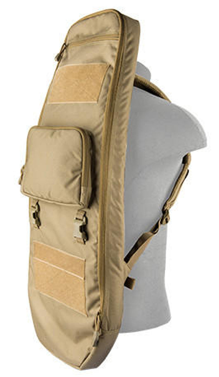 Lancer Tactical 35" Backpack V.1 Padded Rifle Bag Tan  - Person Carrying on his back