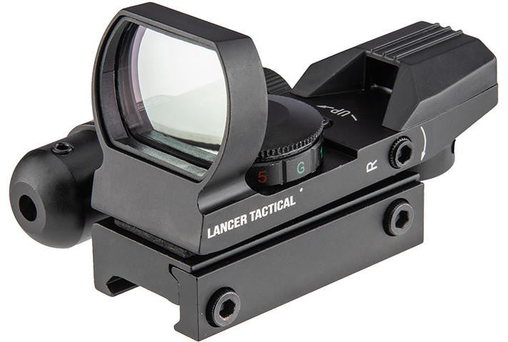 Lancer Tactical 4-reticle reflex sight with integrated red laser and QD mount black aluminum