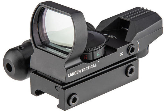 Lancer Tactical 4-reticle reflex sight with integrated red laser and QD mount black aluminum