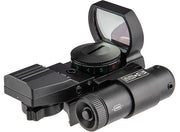 Lancer Tactical 4-reticle reflex sight with integrated red laser upper right angel back side view with laser and Lense, dialer 