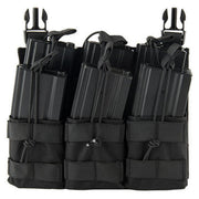 Lancer Tactical Adaptive Hook and Loop Triple Dual Mag Pouch in black, designed to hold up to six M4/M16 STANAG-style magazines. The pouch features bungee retention straps and a hook and loop attachment system for secure and easy magazine storage on tactical gear
