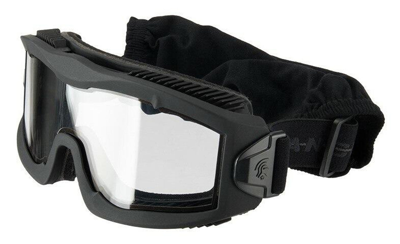 Lancer Tactical AERO Series Dual Pane Airsoft Goggles in black, featuring anti-fog dual-pane lenses, UV protection, wide field of view, and lightweight design for airsoft gameplay.